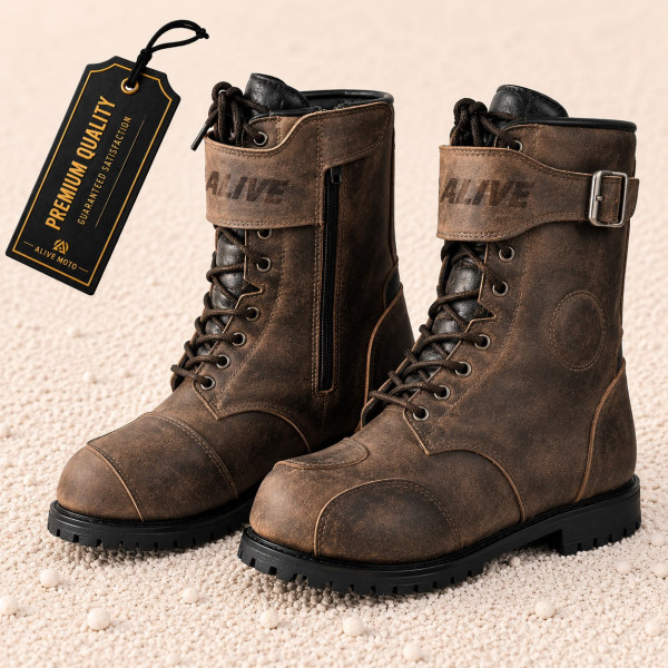 Vintage brown motorcycle touring boots (CE 13634:2017)
