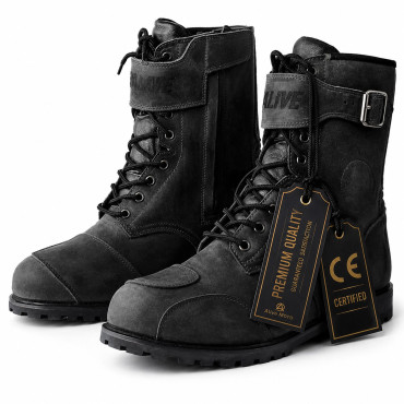 Vintage Black Motorcycle Touring Boots CE EN 13634:2017 Waterproof Leather Riding Boots Vintage Black Motorcycle Touring Boots CE EN 13634:2017 Waterproof Leather Riding Boots