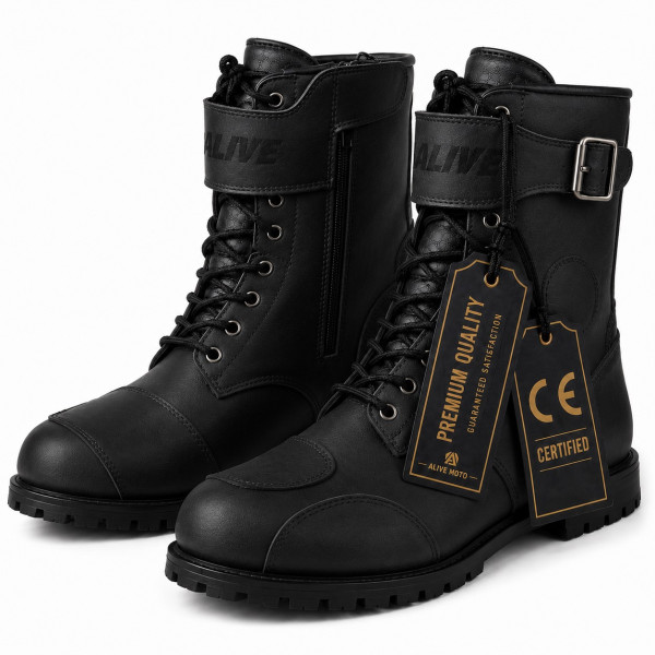 Vintage black distressed heritage motorcycle touring boots