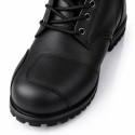 Vintage black distressed heritage motorcycle touring boots