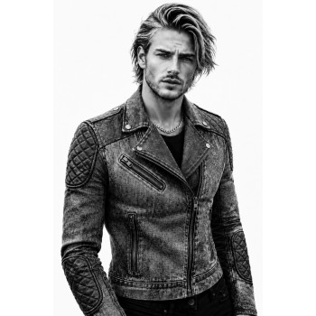 Black Smoke Men's washed Motorcycle Denim Jacket