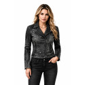 Black Smoke lady washed Motorcycle Denim Jacket