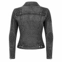 Black Smoke lady washed Motorcycle Denim Jacket