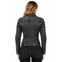 Black Smoke lady washed Motorcycle Denim Jacket