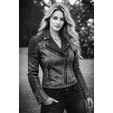 Black Smoke lady washed Motorcycle Denim Jacket