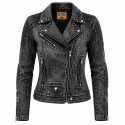 Black Smoke lady washed Motorcycle Denim Jacket
