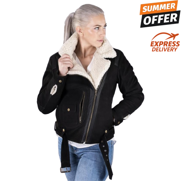 LADY AVIATOR BLACK NUBUCK SHEARLING JACKET LADY AVIATOR BLACK NUBUCK SHEARLING JACKET