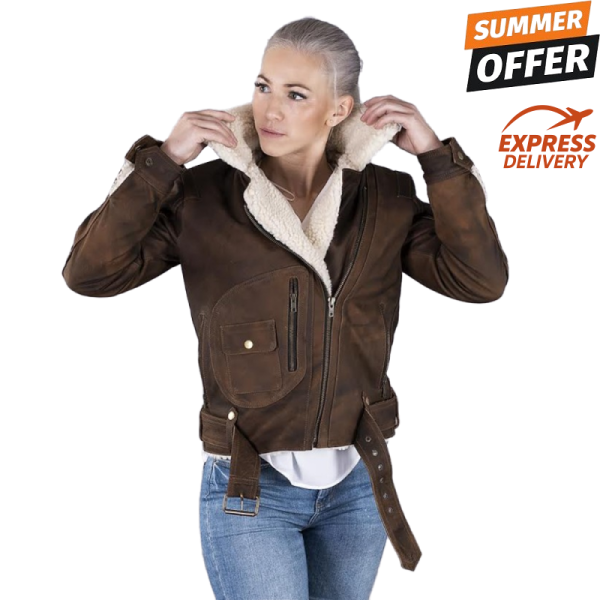 LADY AVIATOR BROWN NUBUCK SHEARLING JACKET LADY AVIATOR BROWN NUBUCK SHEARLING JACKET