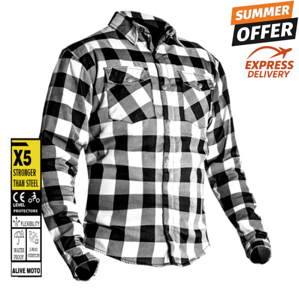Premium White CE 17092:2020 Flannel MC Kevlar shirt