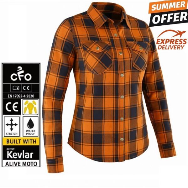 Lady Motorcycle Premium Casual Flannel Orange shirt (CE 17092)