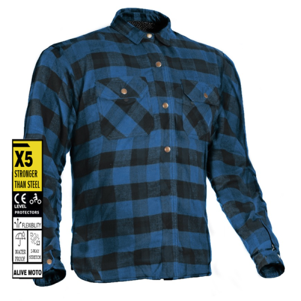 Premium Casual Flannel Moto shirt Blue/Black 