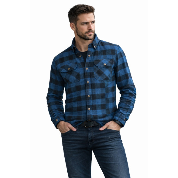 Premium Casual Flannel Moto shirt Blue/Black 