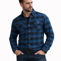 Premium Casual Flannel Moto shirt Blue/Black 