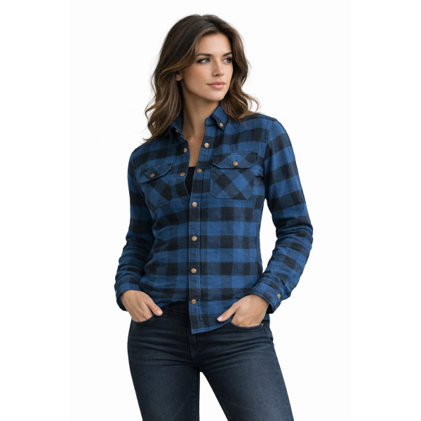 Premium Lady Casual Flannel Moto shirt Blue/Black