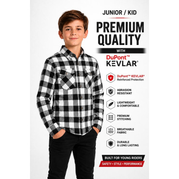 Kid / Junior White CE 17092:2020 Flannel MC Kevlar shirt