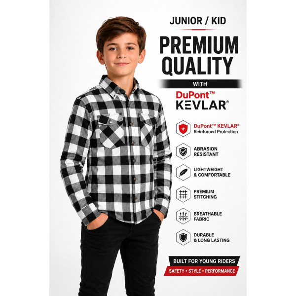 Kid / Junior White CE 17092:2020 Flannel MC Kevlar shirt