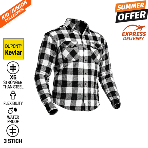 Kid / Junior White CE 17092:2020 Flannel MC Kevlar shirt Kid / Junior White CE 17092:2020 Flannel MC Kevlar shirt