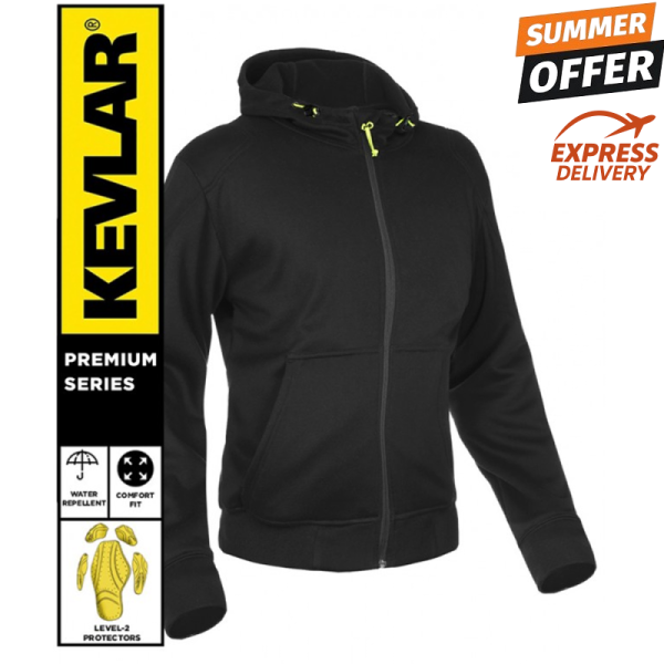 Lady Barricade plain black Kevlar 17092:2020 waterproof mc hoodie