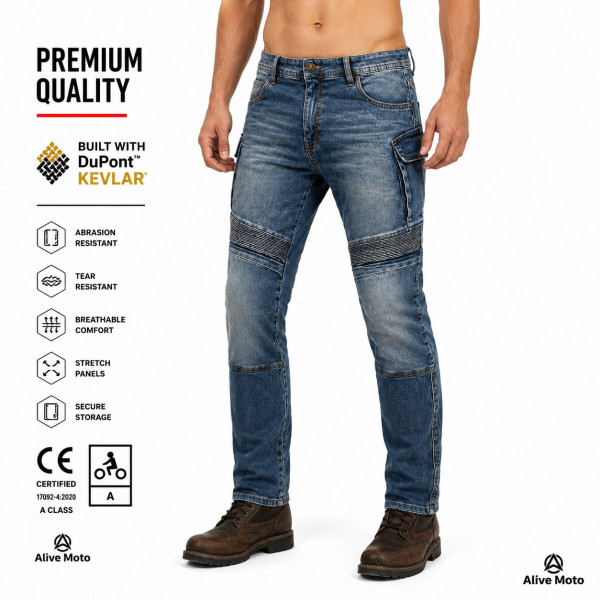 CARGO DIRTYBLUE GT-RIDER WATER REPELANT CE 17092 A MOTORCYCLE JEANS