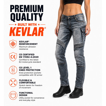 LADY CARGO DIRTY GREY GT-RIDER WATER-REPELLENT CE MOTORCYCLE RIDING JEANS