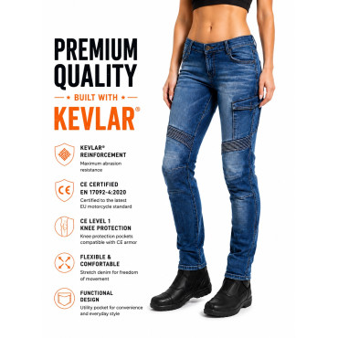 Lady cargo Dirty Blue GT-Rider waterproof CE motorcycle  jeans