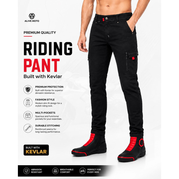 Cruiser Worker Jet black motorcycle Kevlar pants