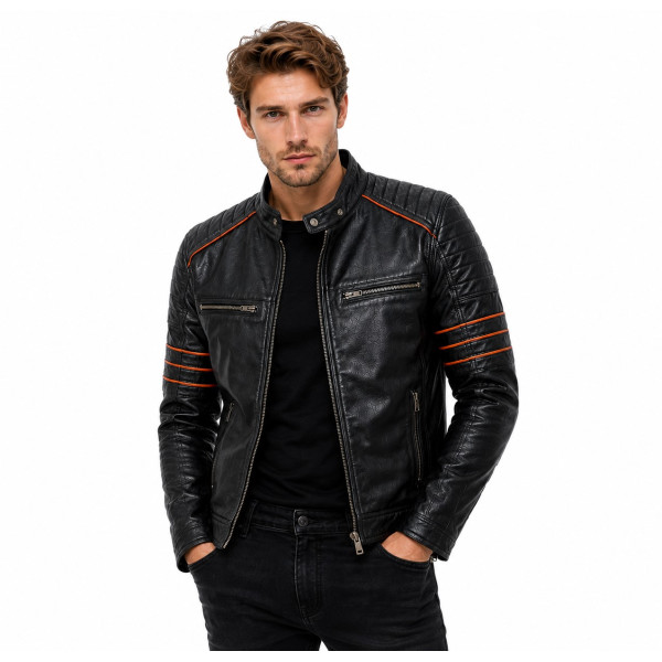 Windfree Custom Rub-Off Black Leather Motorcycle Jacket