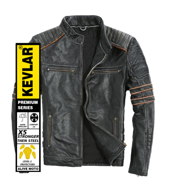 Windfree custom Rub-off black leather MC jackets