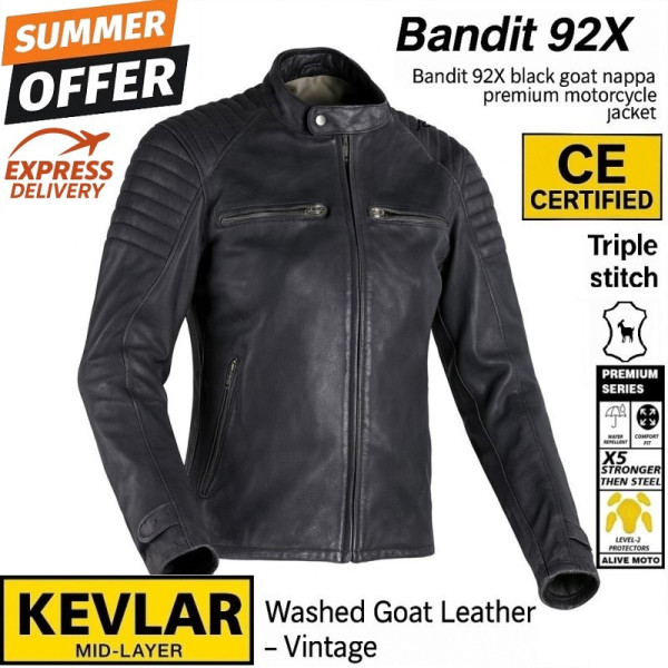 Bandit 92X black Goat nappa premium motorcycle leather jacket