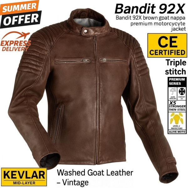 Bandit 92X brown Gaot nappa premium motorcycle leather jacket