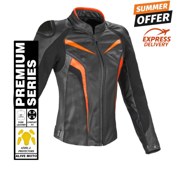Lady Orange Prospect motorcycle leather jackets