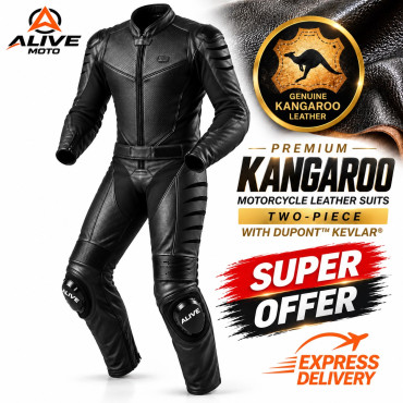 Kangaroo Premium FX Black Two-Piece Motorcycle Leather Suit – Alive Moto