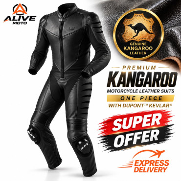 Kangaroo Premium FX Black One-Piece Motorcycle Leather Suit – Alive Moto