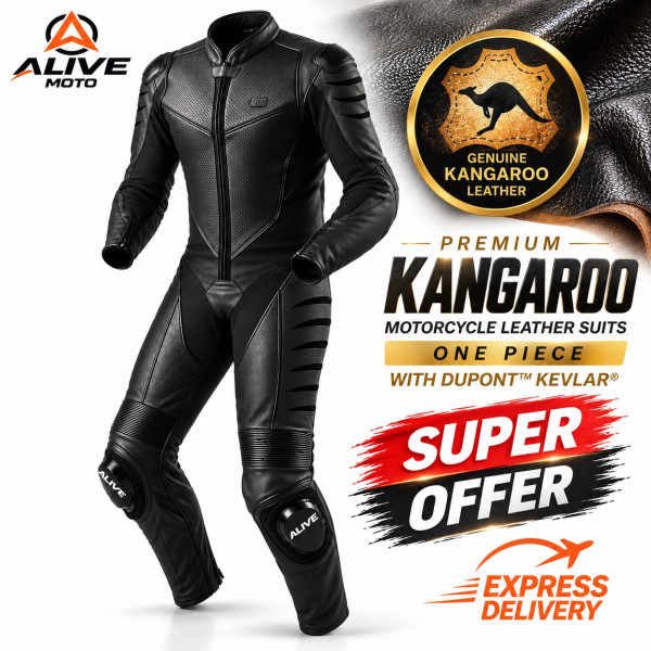 Kangaroo Premium FX Black One-Piece Motorcycle Leather Suit – Alive Moto