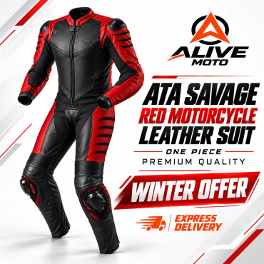 ATA Savage Red One-Piece Motorcycle Leather Suit – Full-Coverage Racing Suit | Alive Moto