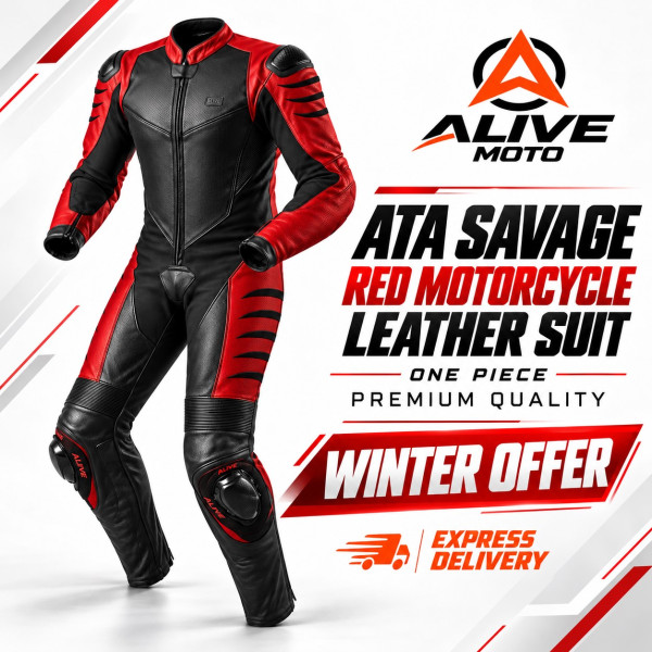ATA Savage Red One-Piece Motorcycle Leather Suit – Full-Coverage Racing Suit | Alive Moto