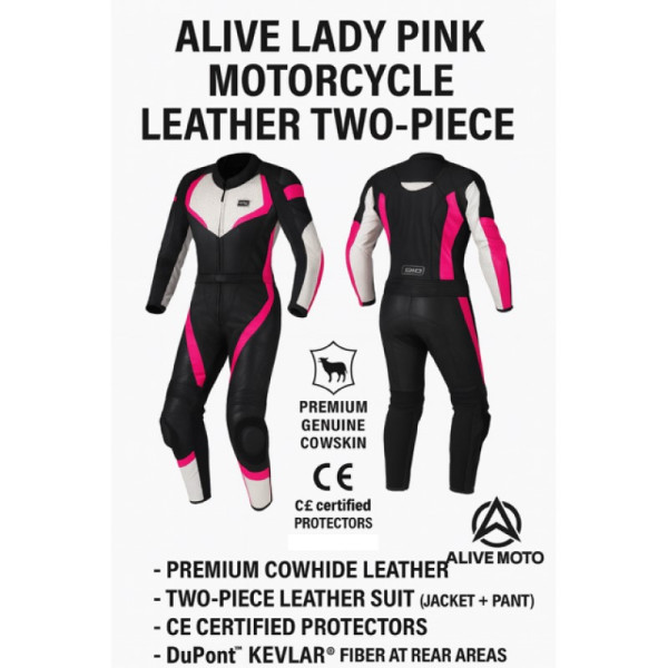 Alive Lady pink motorcycle leather two-piece suit Alive Lady pink motorcycle leather two-piece suit