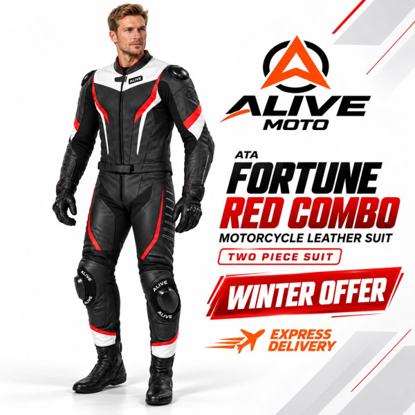 ATA Fortune Red Combo Two-Piece Motorcycle Leather Suit – Alive Moto