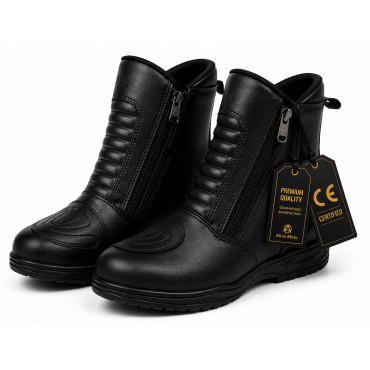 Women's Motorcycle Black Boots Leather All-Round Boots with 2 Zippers CE-level 2 (EN-13634:2017) Women's Motorcycle Black Boots Leather All-Round Boots with 2 Zippers CE-level 2 (EN-13634:2017)
