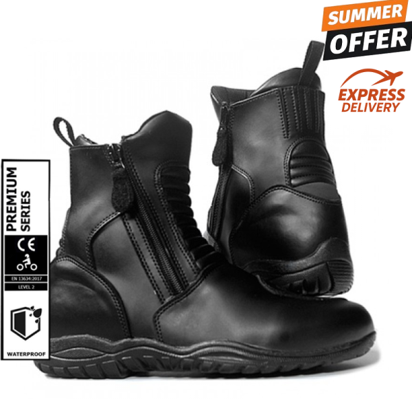 Women's Motorcycle Black Boots Leather All-Round Boots with 2 Zippers CE-level 2 (EN-13634:2017) Women's Motorcycle Black Boots Leather All-Round Boots with 2 Zippers CE-level 2 (EN-13634:2017)