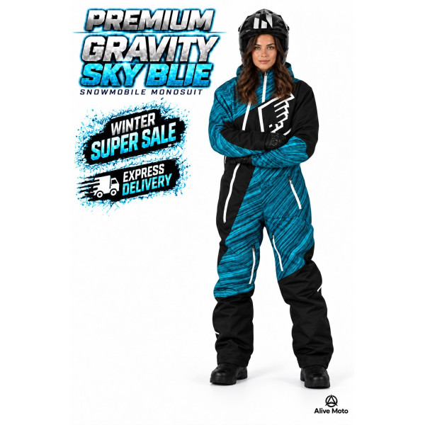 Lady Premium Gravity Sky Blue Snowmobile Monosuit – Waterproof & Insulated ATV Suit | Alive Moto