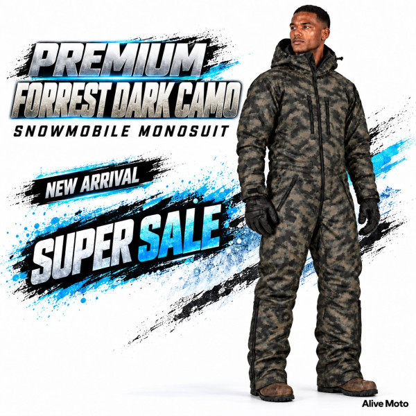 Forrest Dark Camo Snowmobile Monosuit – Waterproof Insulated Winter Suit – Alive Moto