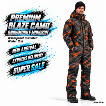 Premium Blaze Camo Snowmobile Monosuit – Waterproof Insulated Winter Suit – Alive Moto