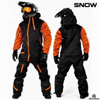 Forrest Base Black Textured Orange Snowmobile Monosuit – Waterproof Insulated Winter Suit – Alive Moto
