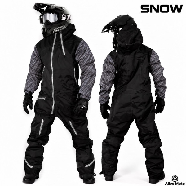 Forrest Base Black Textured Grey Snowmobile Monosuit – Waterproof Insulated Winter Suit – Alive Moto