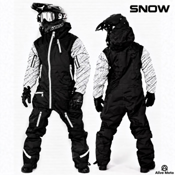 Forrest Base Black Textured White Snowmobile Monosuit – Waterproof Insulated Winter Suit – Alive Moto