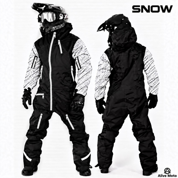 Forrest Base Black Textured White Snowmobile Monosuit – Waterproof Insulated Winter Suit – Alive Moto