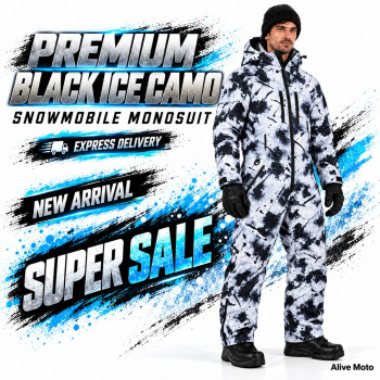 Black Ice Camo Snowmobile Monosuit – Waterproof Insulated Winter Suit – Alive Moto