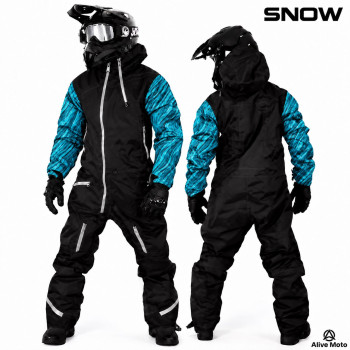 Forrest Base Black Textured Sky Blue Snowmobile Monosuit – Waterproof Insulated Winter Suit – Alive Moto