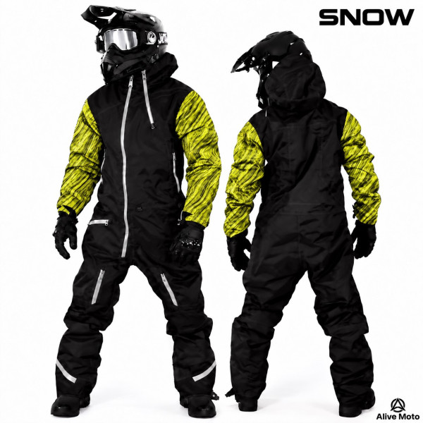 Forrest Base Black Textured Yellow Snowmobile Monosuit – Waterproof Insulated Winter Suit – Alive Moto